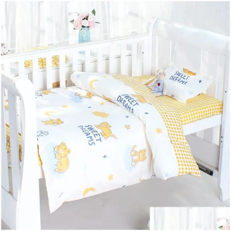 3pcs set baby beddings organic cotton duvet cover case bed sheet pillow with cartoon printting children cot linen 240103