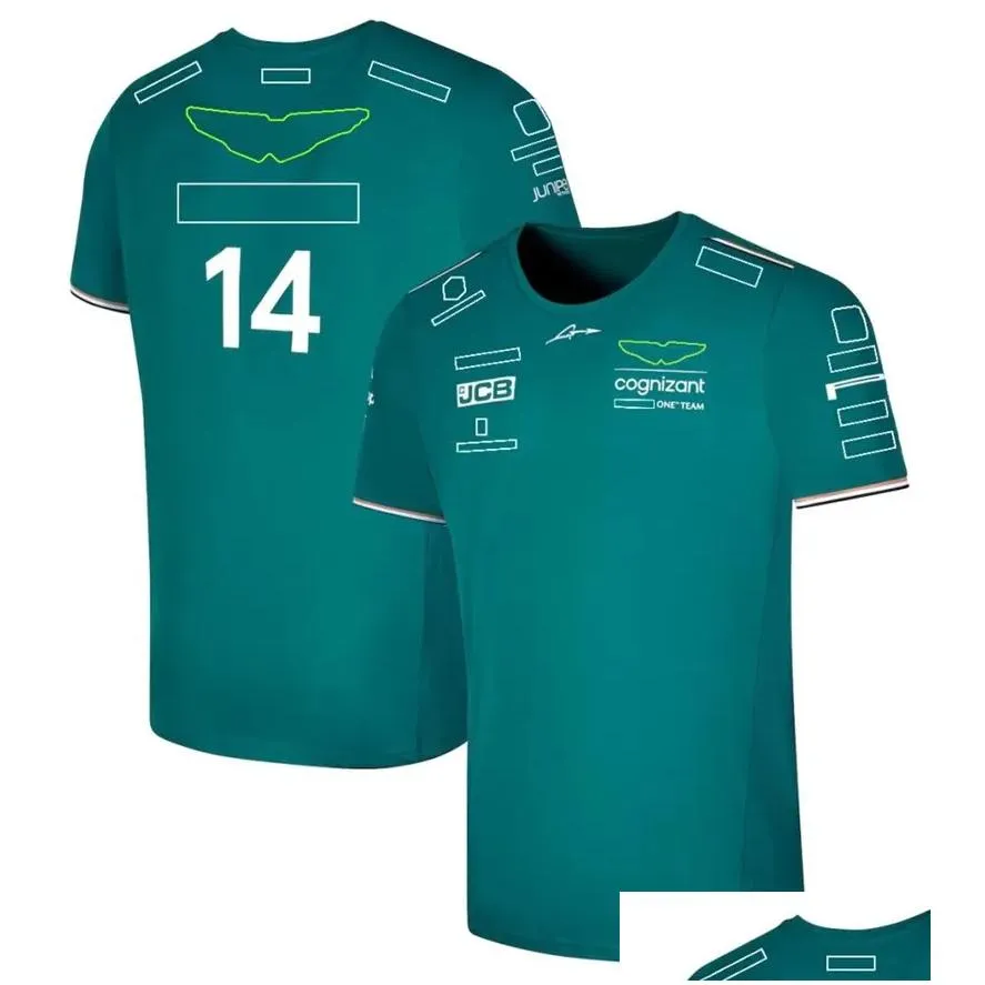 f1 2023 official team t-shirt summer round neck short sleeve racing suit men`s custom green racing polo shirt