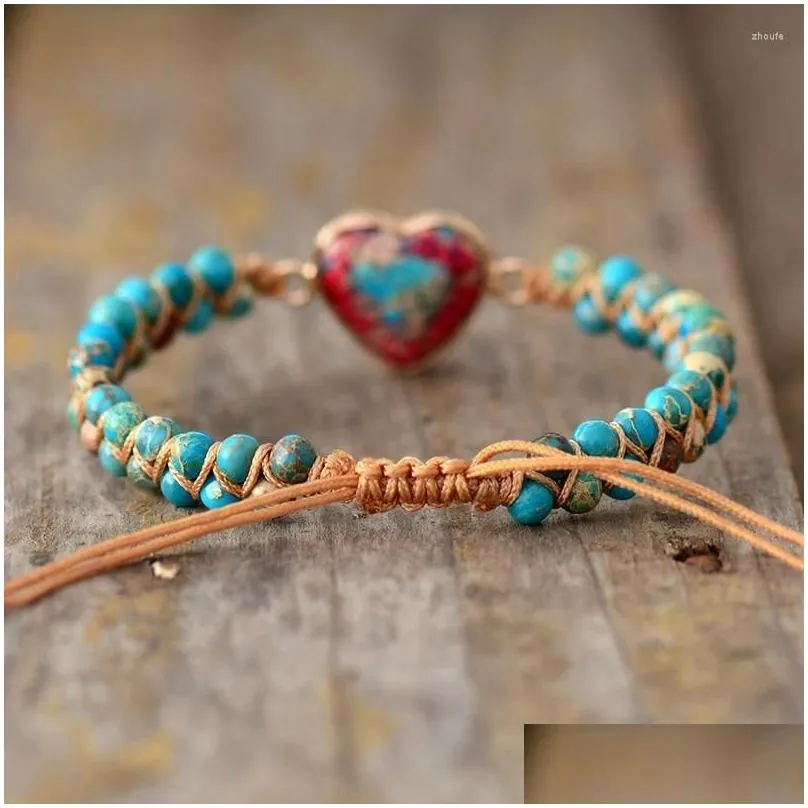 charm bracelets natural stone heart string braided macrame jaspers friendship wrap bracelet femme women jewelry