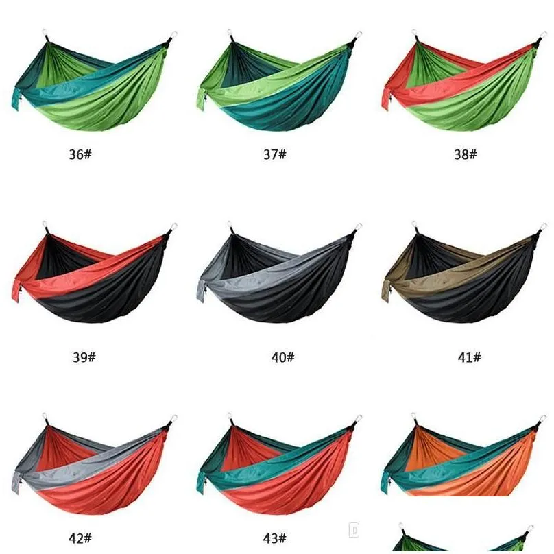 44 colors nylon hammock with rope carabiner 106*55 inch outdoor parachute cloth hammock foldable field camping swing hanging bed bc