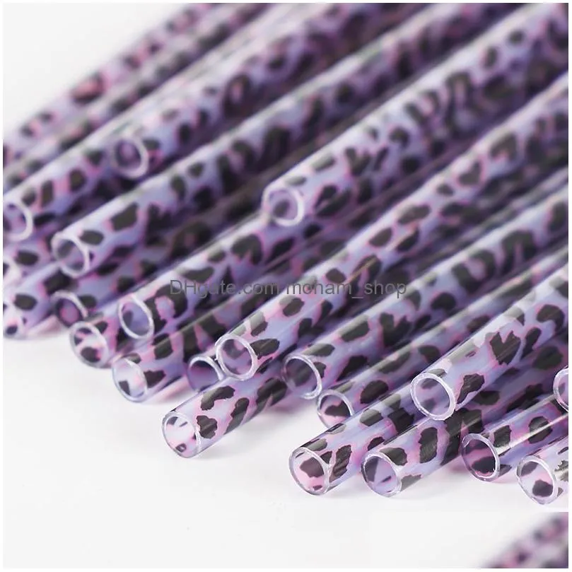 plastic drinking straws leopard drink straw fashion printing straight straw reusable restaurant and bar supplies