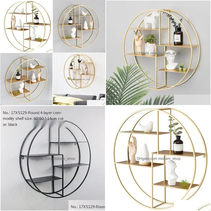 manufacturer customized nordic iron wall metal storage rack minimalist restaurant gold multi-layer wall rack circular multifunctional decorative