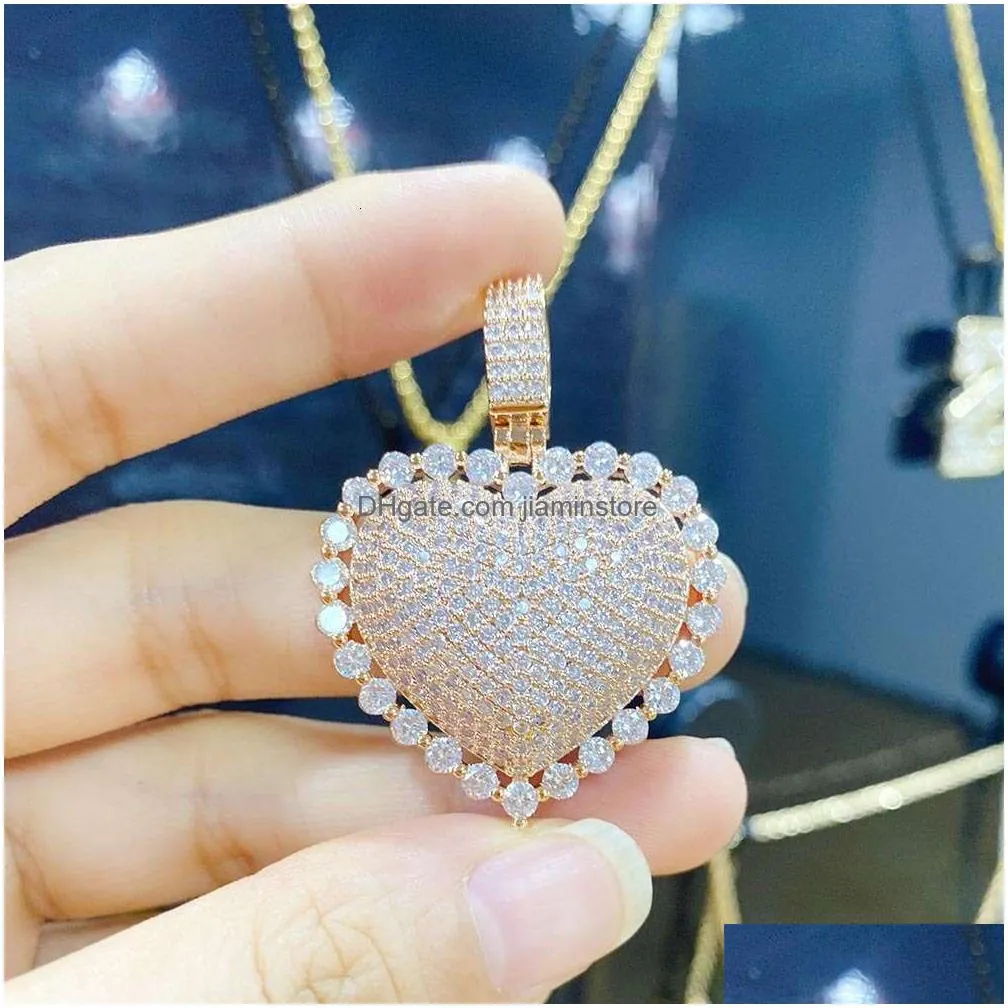 Pendant Necklaces Rq Gold Color Broken Heart Pendants Necklaces Bling Brass With Aaa Zircon Mens Hip Hop Jewelry Drop Delivery Jewelry Dhsed