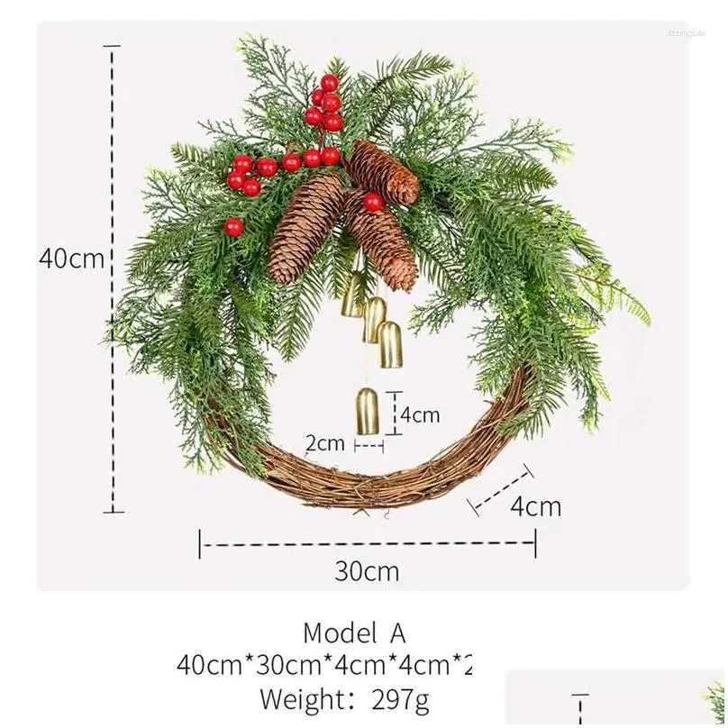 decorative flowers 1 pcs christmas pinecone bell rattan wreath door hanging rustic as shown 40x30cm day decorations