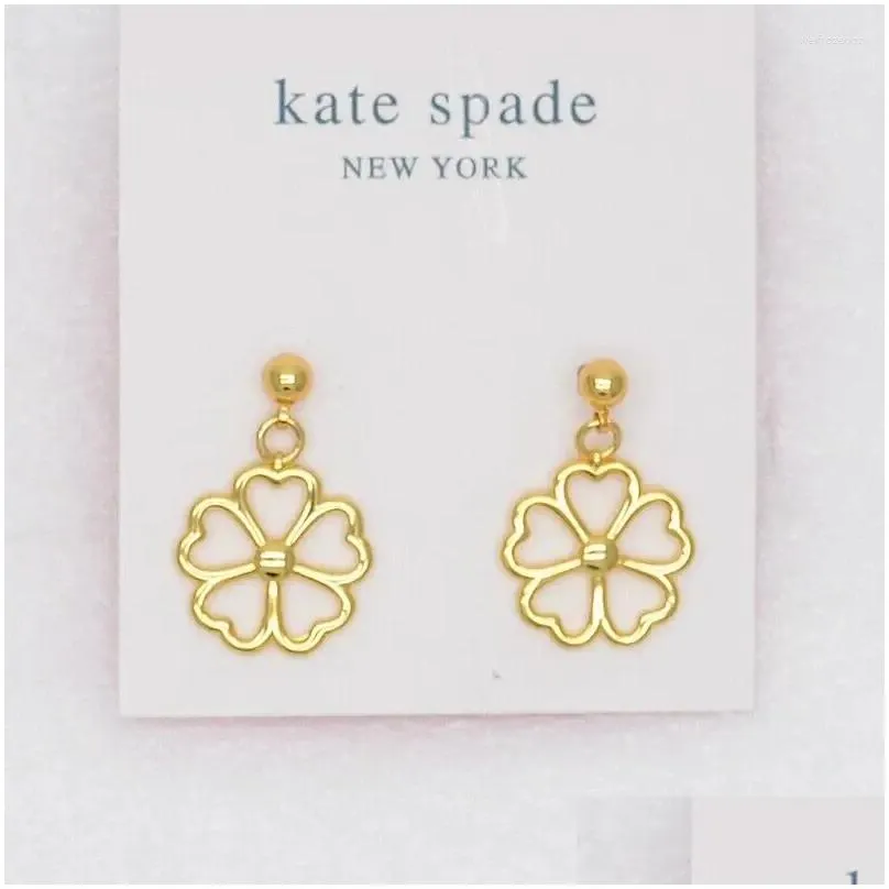 dangle earrings jewelry leaf flower clover gold plated pierced stud post earings drop