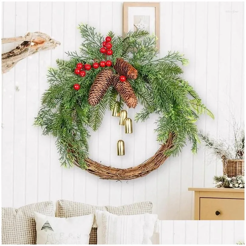 decorative flowers 1 pcs christmas pinecone bell rattan wreath door hanging rustic as shown 40x30cm day decorations