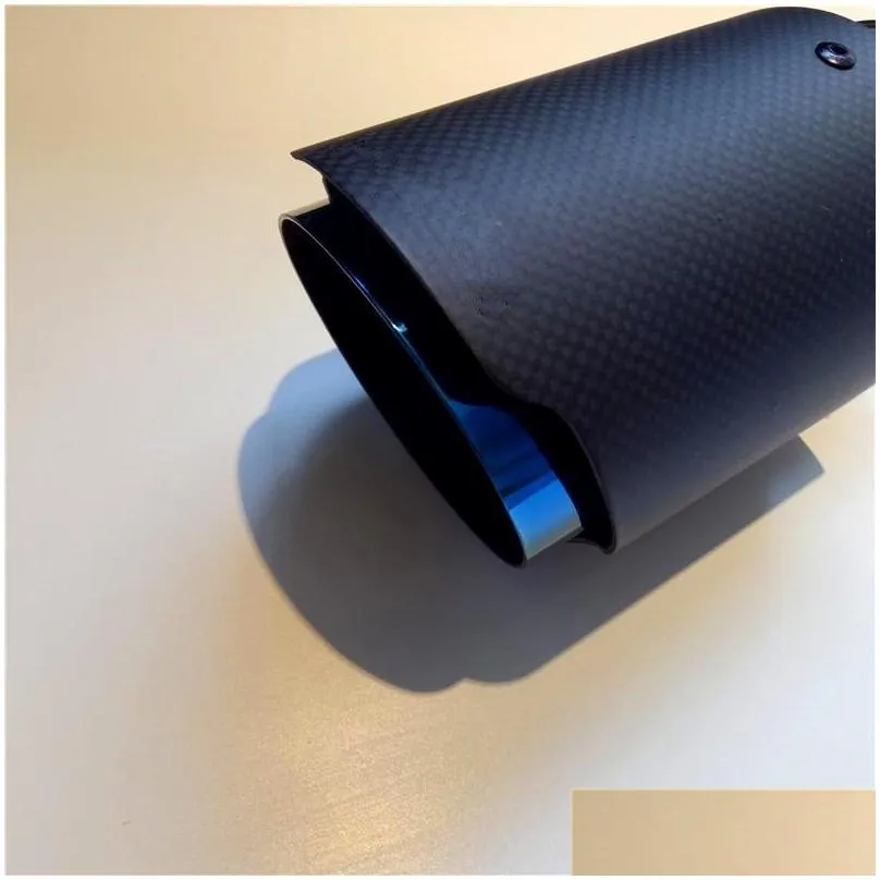 1pcs in 63mm out 101mm akrapovic exhaust pipe escape carbon fiber with blue stainless steel muffler tail tip