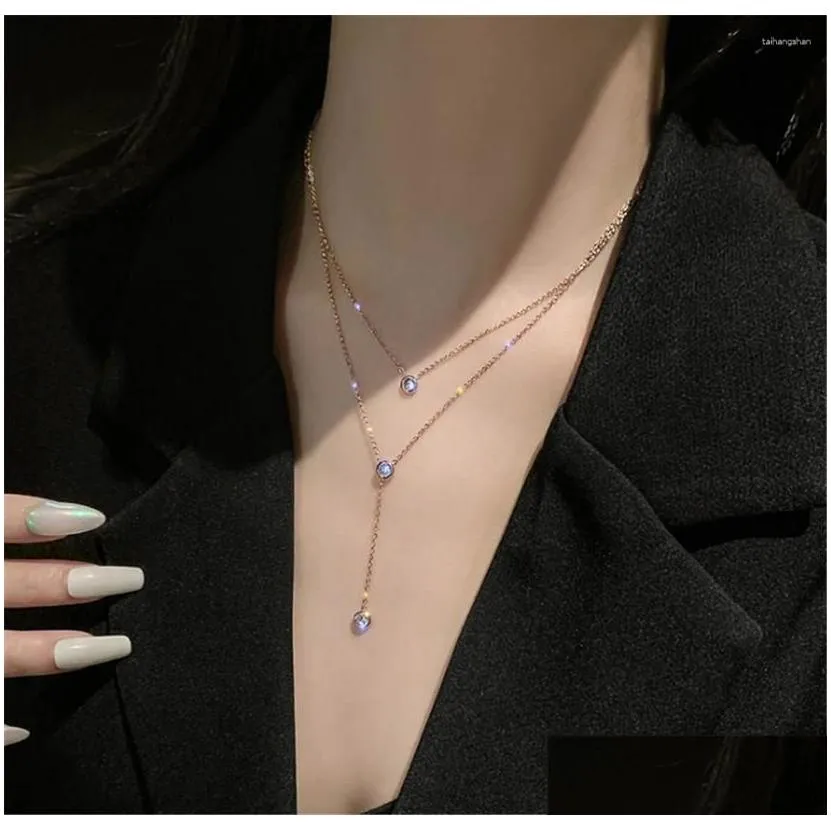 pendant necklaces double layer gold color zicron clavicle chain fashion jewelry necklace for women