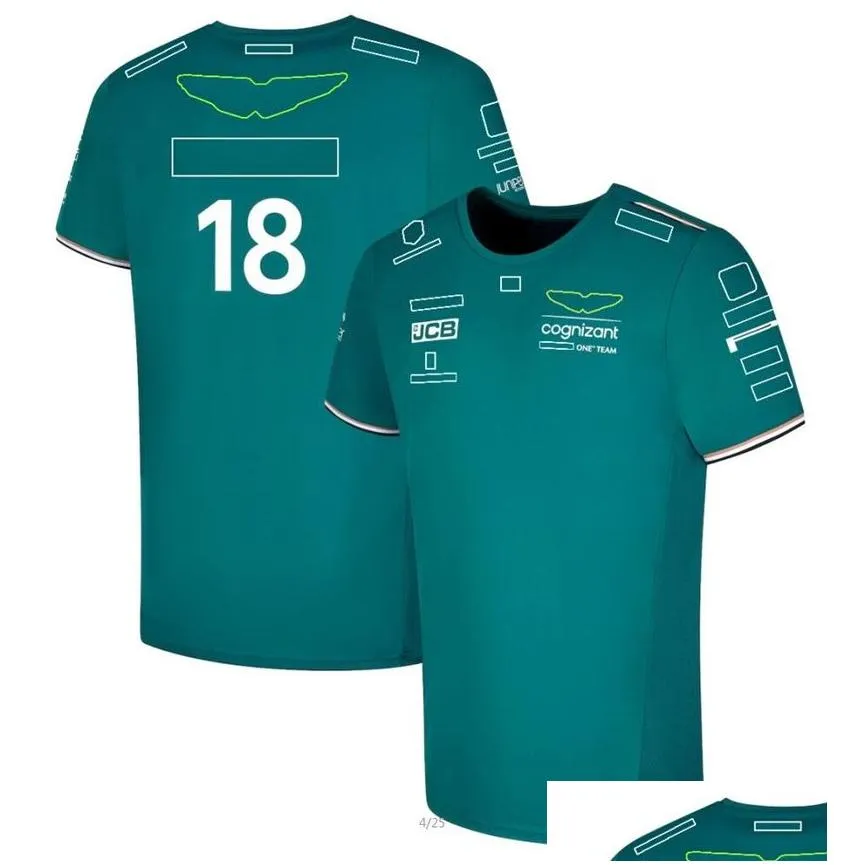 f1 2023 official team t-shirt summer round neck short sleeve racing suit men`s custom green racing polo shirt