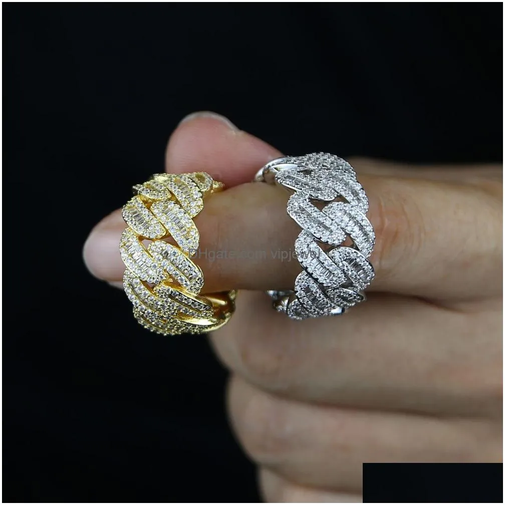 band rings iced out bling men finger jewelry full paved rectangle cubic zirconia 5a cz cuban link chain engagement ring 221107