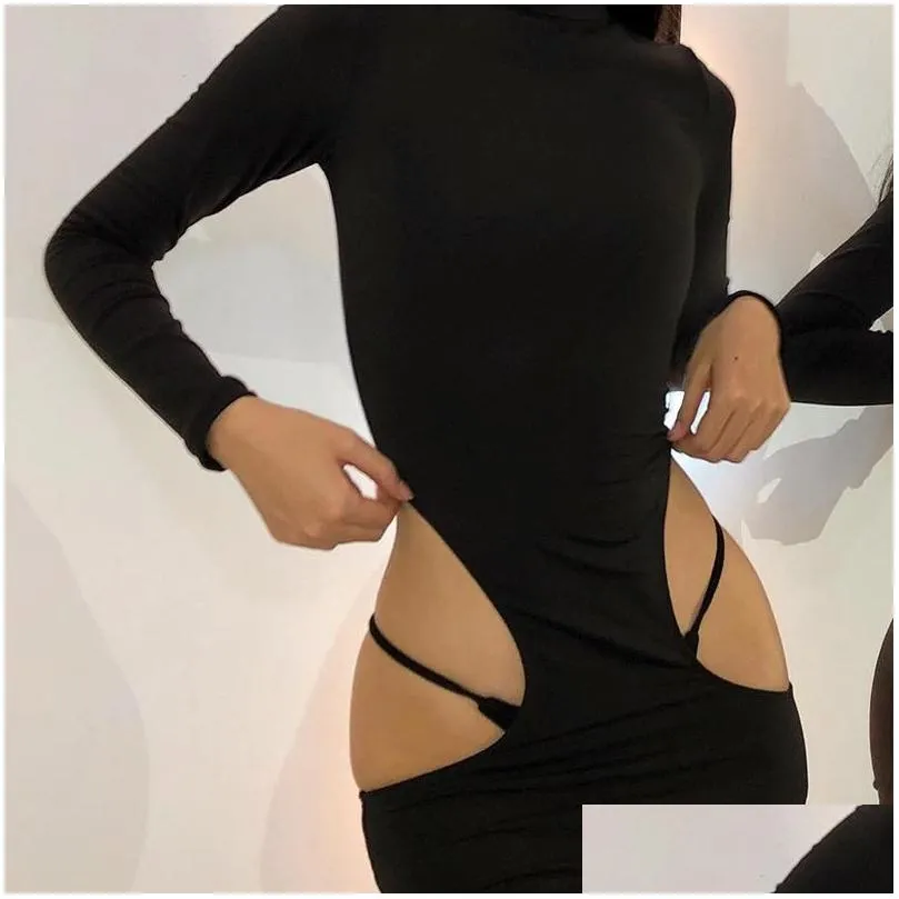 Basic & Casual Dresses Casual Dresses Woman Spring Autumn Bodycon Mini Dress Clothes Cutout Long Sleeves Y Streetwear Party Female Wo Dhr4X