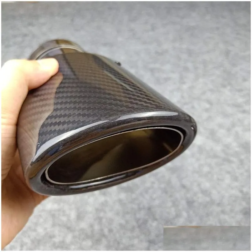 one piece oval model akrapovic car exhaust pipe glossy carbon fiber with stainless steel tips muffler end pipes