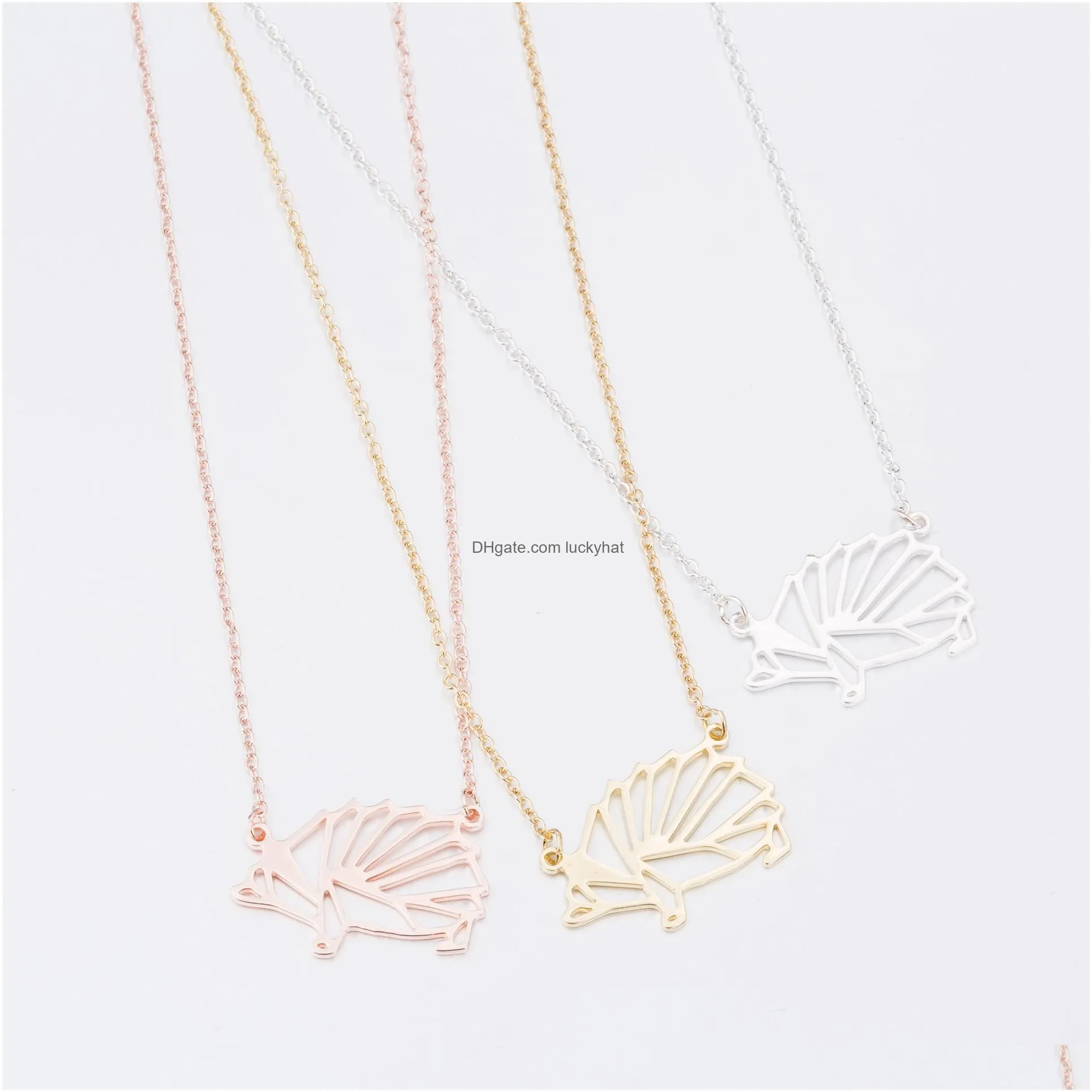 Pendant Necklaces Origami Animal Pendant Necklace For Men Women Stainless Steel Jewelry Cute Hedgehog Geometric Necklaces Choker Drop Dhmh5