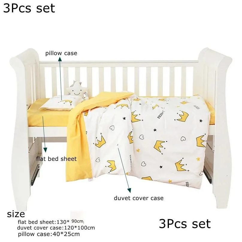 3pcs set baby beddings organic cotton duvet cover case bed sheet pillow with cartoon printting children cot linen 240103