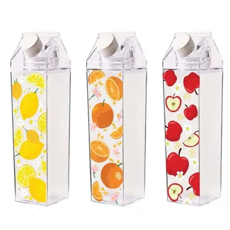 plastic clear milk carton shaped water bottles portable drinking sports milk cups water bottle with lid