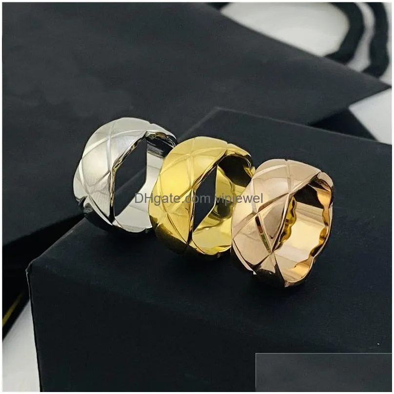 love rings women men band ring designer ring fashion jewelry titanium steel single grid rings with diamonds casual couple classic gold silver rose optional