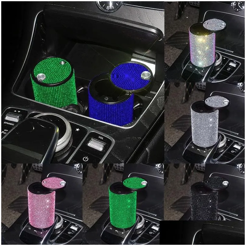 car cigarette ashtray vehicle mini ash tray portable with lid smell proof crystal diamond auto ashtray car accessories for women
