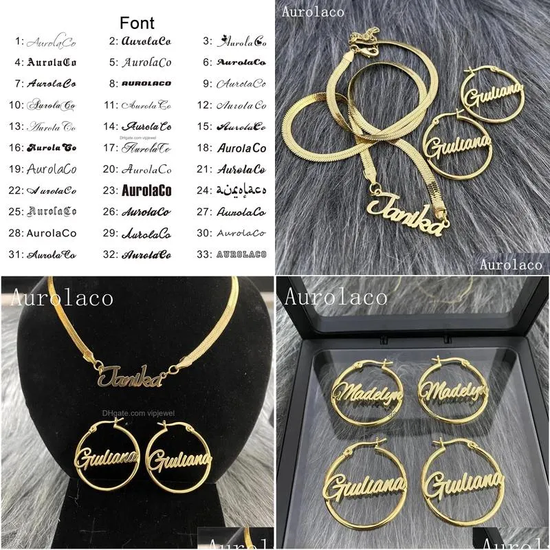 necklaces aurolaco custom jewelry set custom hoop earring custom name earrings stainless steel snake chain necklace for women holiday