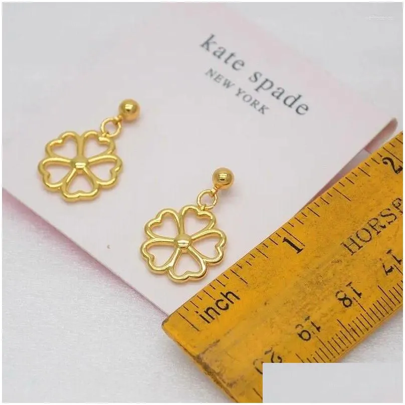 dangle earrings jewelry leaf flower clover gold plated pierced stud post earings drop