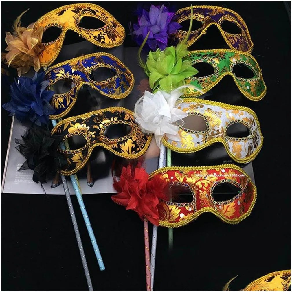 party masks sexy venetian venice holder feather flower wedding carnival performance purple costume sex lady masquerade 230216
