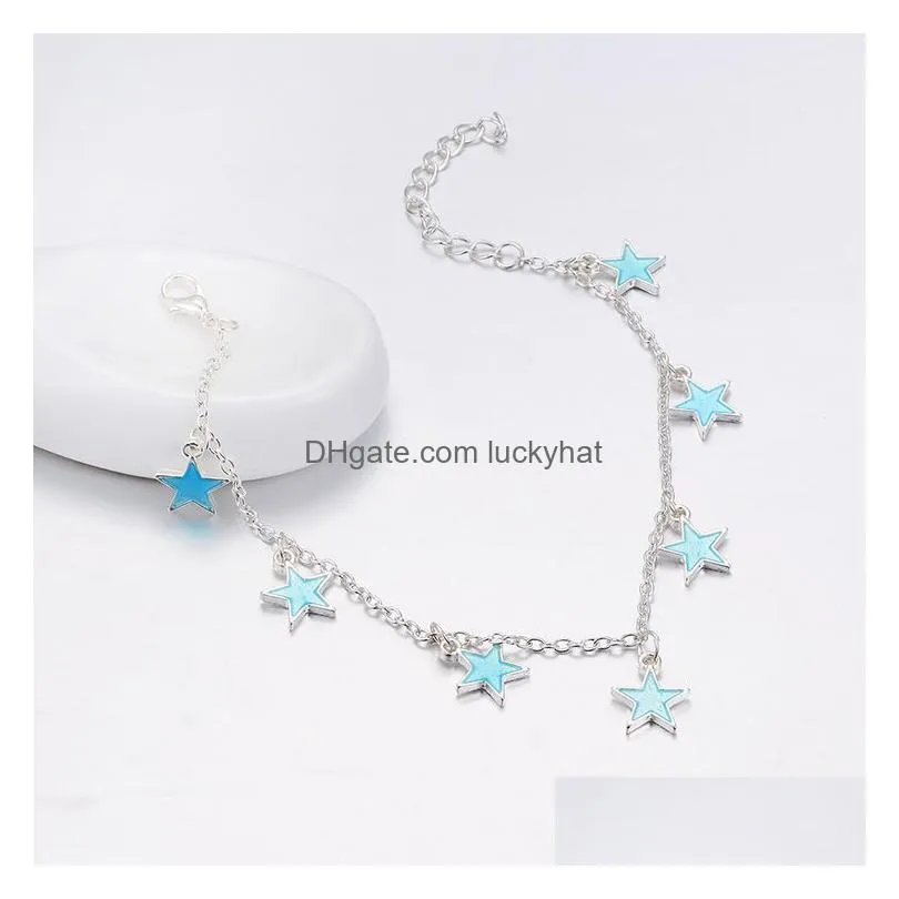 Anklets Retro Sier Tassel Plum Shape Small Flower Heart Pendant Anklet Bracelet Fashion Simple Bracelets Drop Delivery Jewelry Dhtw1