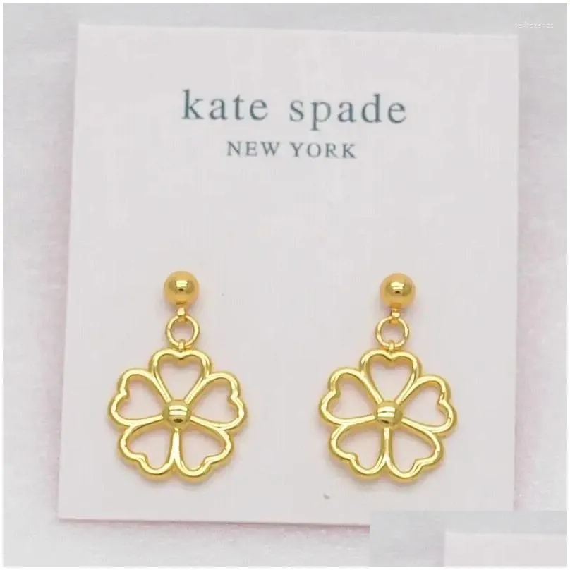 dangle earrings jewelry leaf flower clover gold plated pierced stud post earings drop