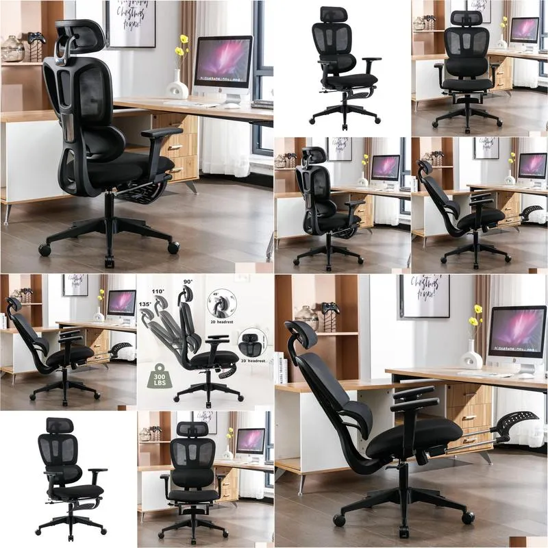 ergonomic mesh office chair with 2d adjustable armrest,high back desk computer chair,black