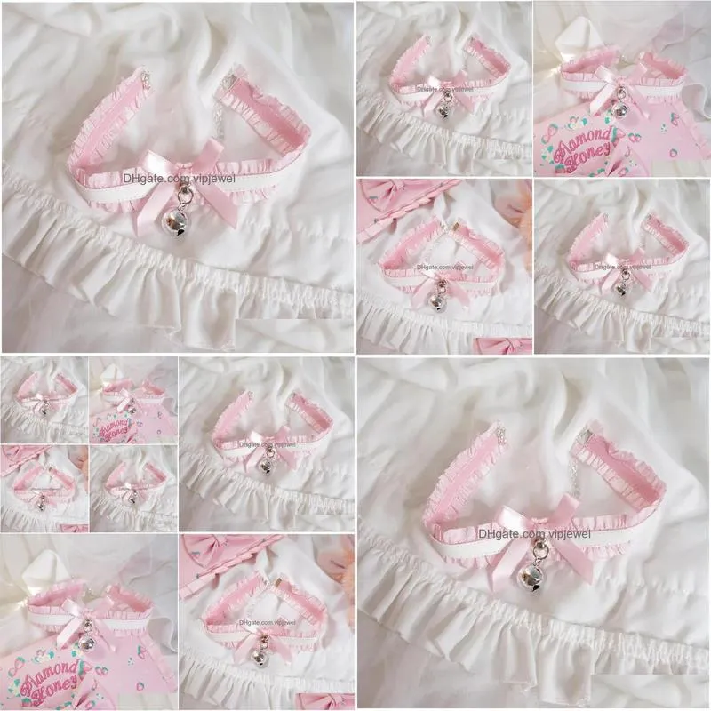 necklaces sweet heart pink lace pu cross bownot choker lolita maid cosplay women necklace d733