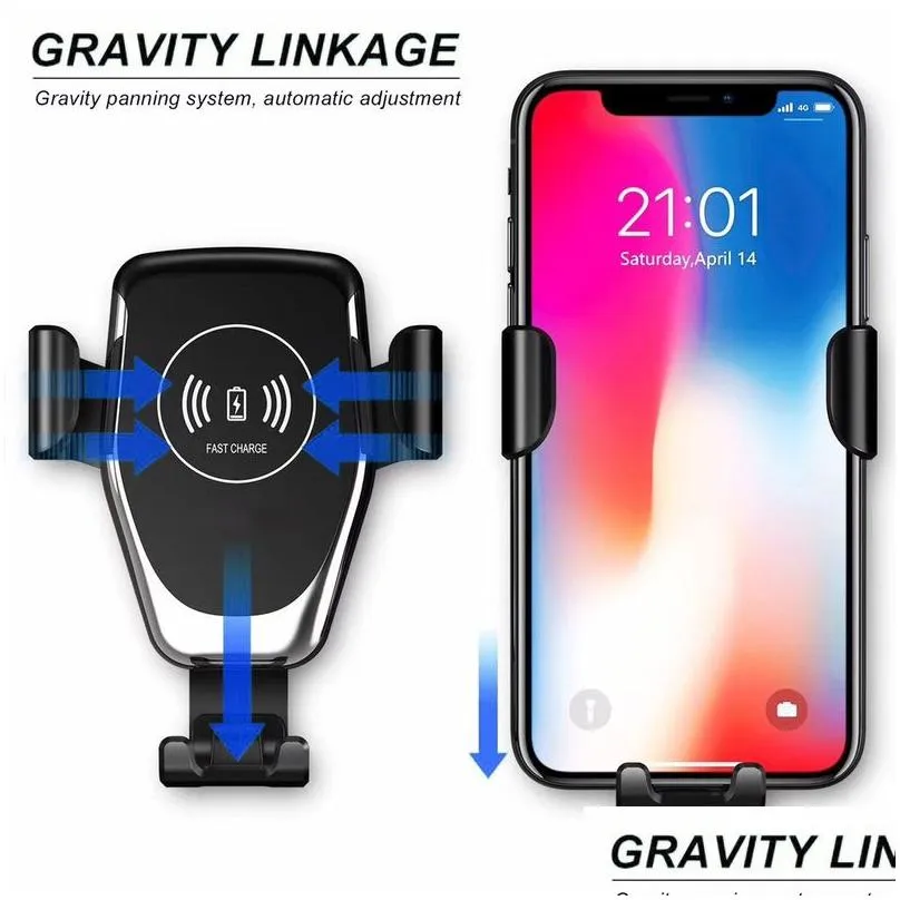 2020 automatic gravity qi wireless car  mount for iphone xs max xr x 8 10w fast charging phone holder for samsung s10 s9 