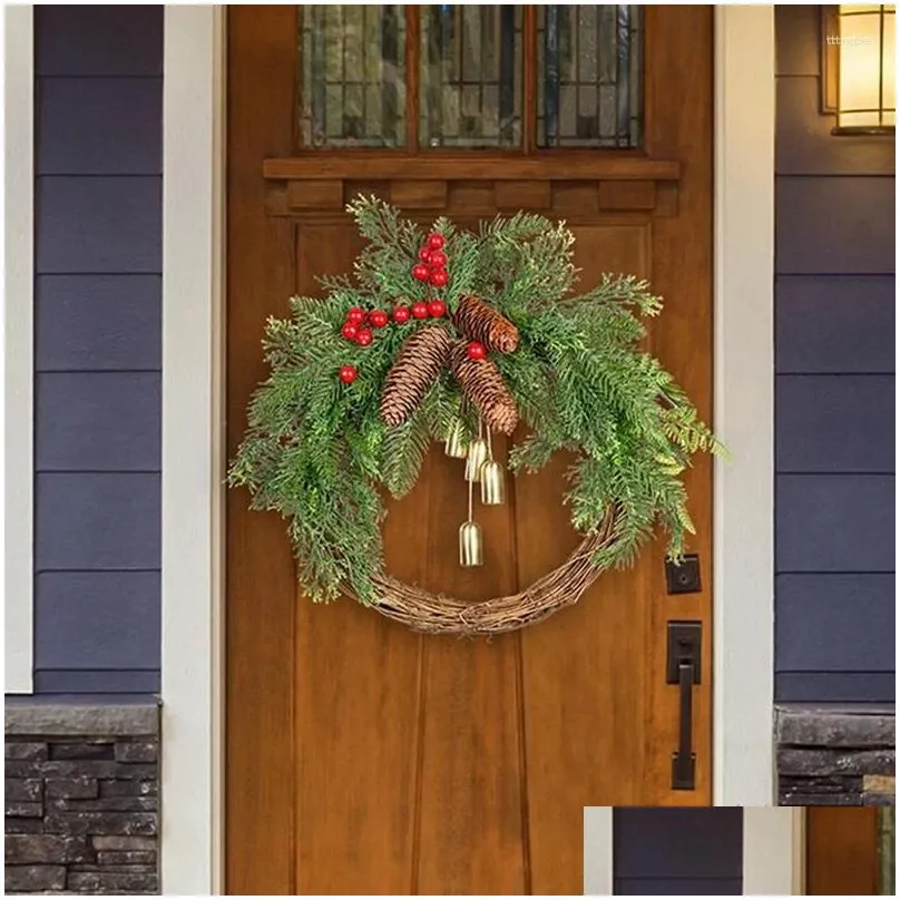 decorative flowers 1 pcs christmas pinecone bell rattan wreath door hanging rustic as shown 40x30cm day decorations