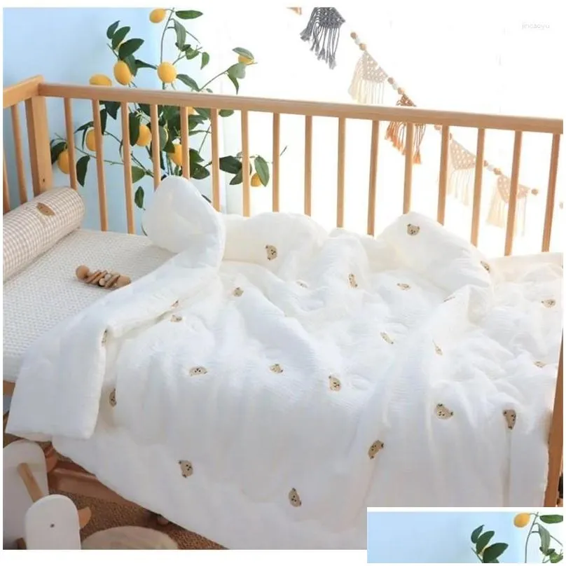 blankets quilted muslin cotton embroidered star tree baby duvet born thermal comforter infant crib blanket with filler fluffy