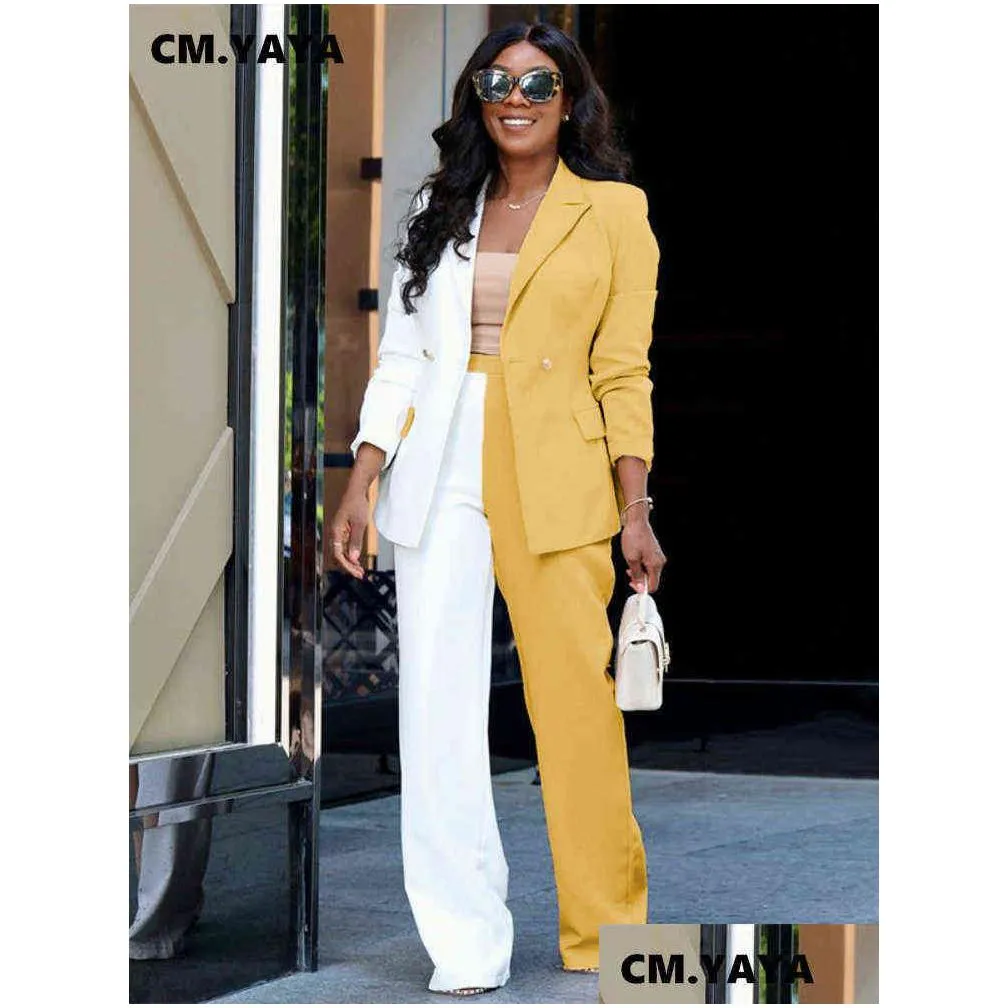 Women`S Suits & Blazers Cmyaya Elegant Work Women Pants Suit And Long Sleeve Blazer Matching Set Fashion Tracksuit Two 2 Piece 2022 O Dhtlc