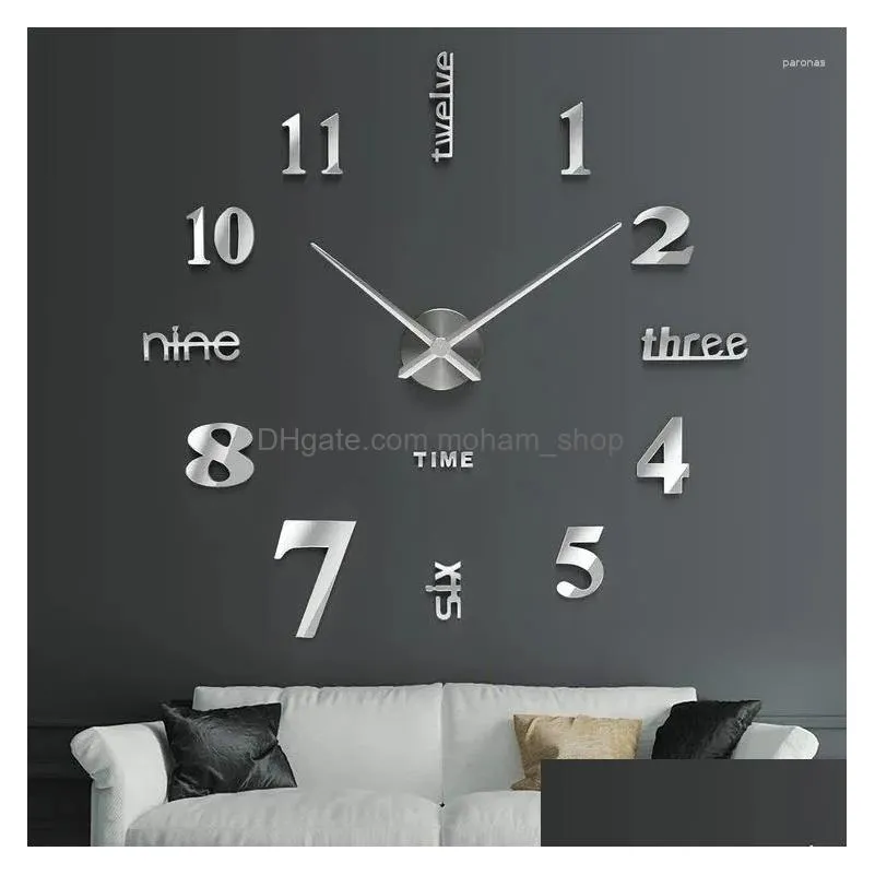 wall clocks quartz stickers adhesive decor mirror large home room watches clock living for hanging self frameless