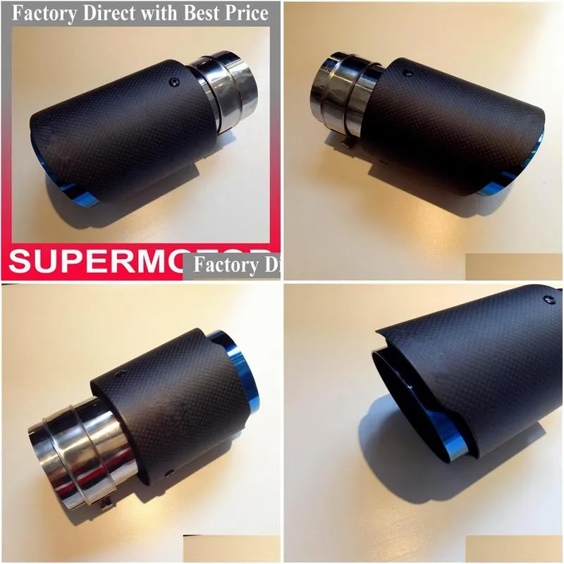 1pcs in 63mm out 101mm akrapovic exhaust pipe escape carbon fiber with blue stainless steel muffler tail tip