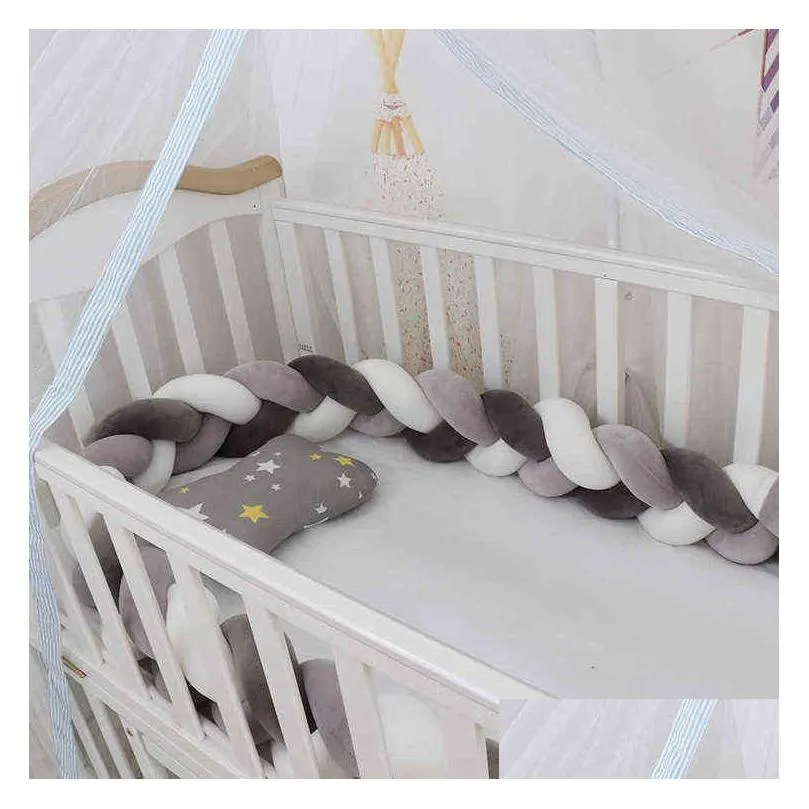 100cm bed braid knot pillow cushion bumper for infant kids crib protector cot room decor anti-collision 220209