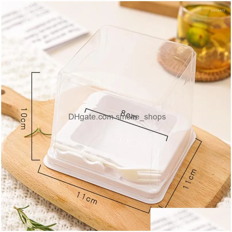 gift wrap 50pcs transparent square cake box mousse dessert packaging with spoon wedding party pastry container holder