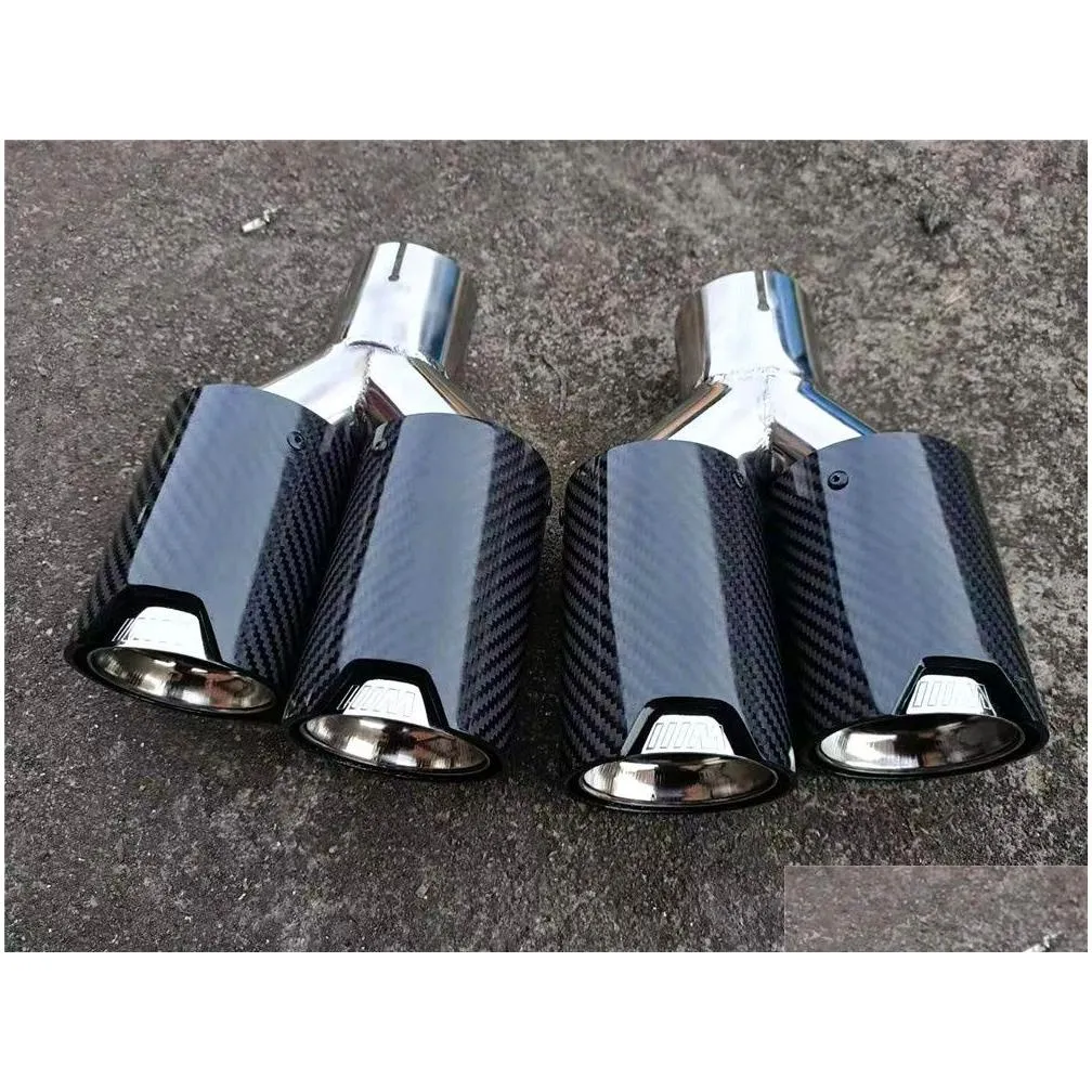2 pcs car carbon fiber exhaust twin end pipes for bmw 92mm outlet m performance dual tips