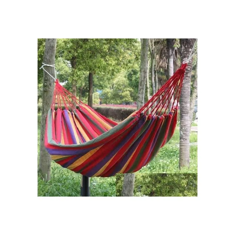 travel camping canvas hammock outdoor swing garden indoor sleeping rainbow stripe double hammock bed 280x80cm drop shipping gift