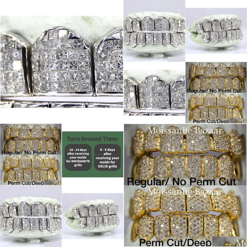 Belly Chains Invisibleset Princess Cut Diamond Grillz - Natural Sll Quality Iced Out Bussed Downs Hip Hop Jewelry For Rappers Drop De Dhirw
