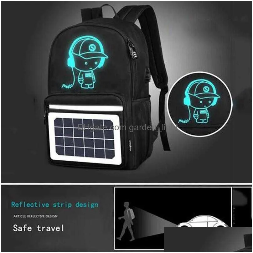 men backpacks solar cartoon anti-theft waterproof 14inches woman usb charging travel school bags for teenagers designer 0103