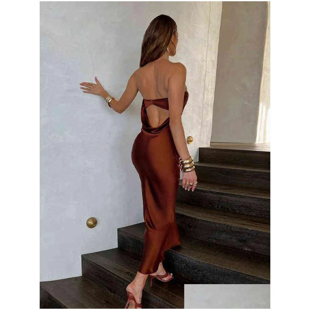 Basic & Casual Dresses Woman Solid Backless Satin Tube Top Dress Y Tight Nightclub Girl Clothes 2022 Summer Fashion Strapless Slim T2 Dh6Bx