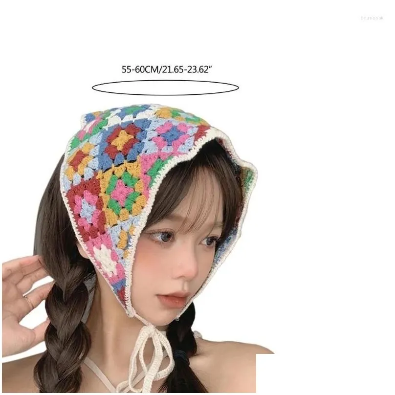 hair clips y166 delicate flower pattern crochet turban girl scarf knitted headband for women fashion po accessory