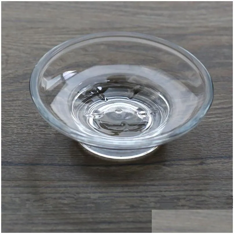 wholesale soap dish round glass storage box clear holder accessories for shower bathroom hotel f3106