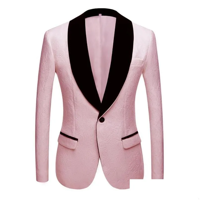 men`s suits & blazers fashion red pink black white blue patterned suit slim fit groomsmen tuxedos for wedding shawl collar jacket