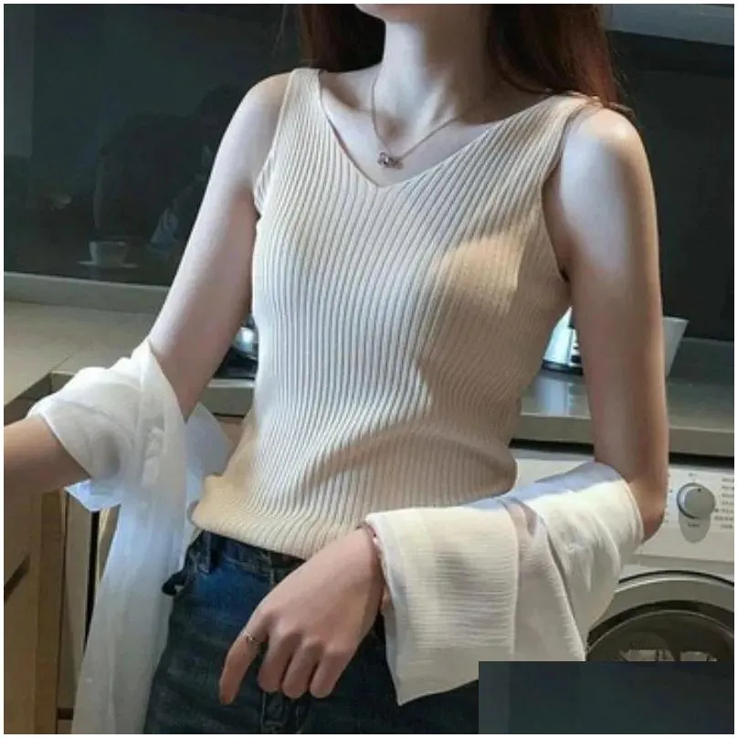 women`s tanks summer knitted sleeveless tank top women sexy solid slim white vest fashion flexible camisole female