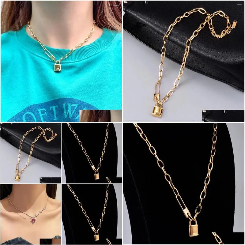 pendant necklaces fashion hip hop lock titanium steel women temperament thick chain short design necklace party jewellery gift