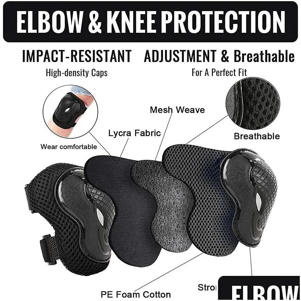 6Pcs/Set Teens & Adult Knee Pads Elbow Pads Wrist Guards