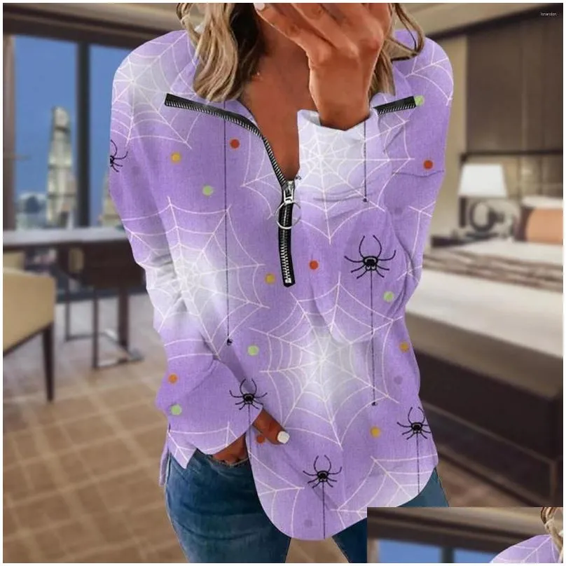 women`s hoodies halloween fashion long sleeve half zip side split colorful bat print hoodless sweatshirt