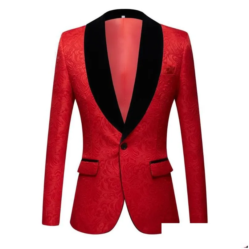 men`s suits & blazers fashion red pink black white blue patterned suit slim fit groomsmen tuxedos for wedding shawl collar jacket