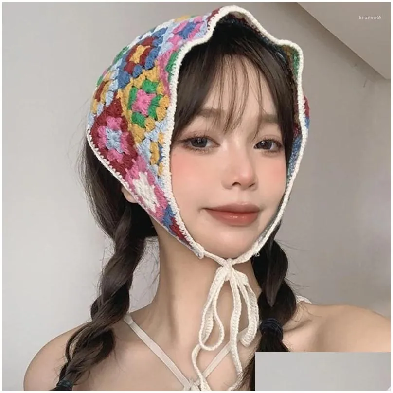 hair clips y166 delicate flower pattern crochet turban girl scarf knitted headband for women fashion po accessory